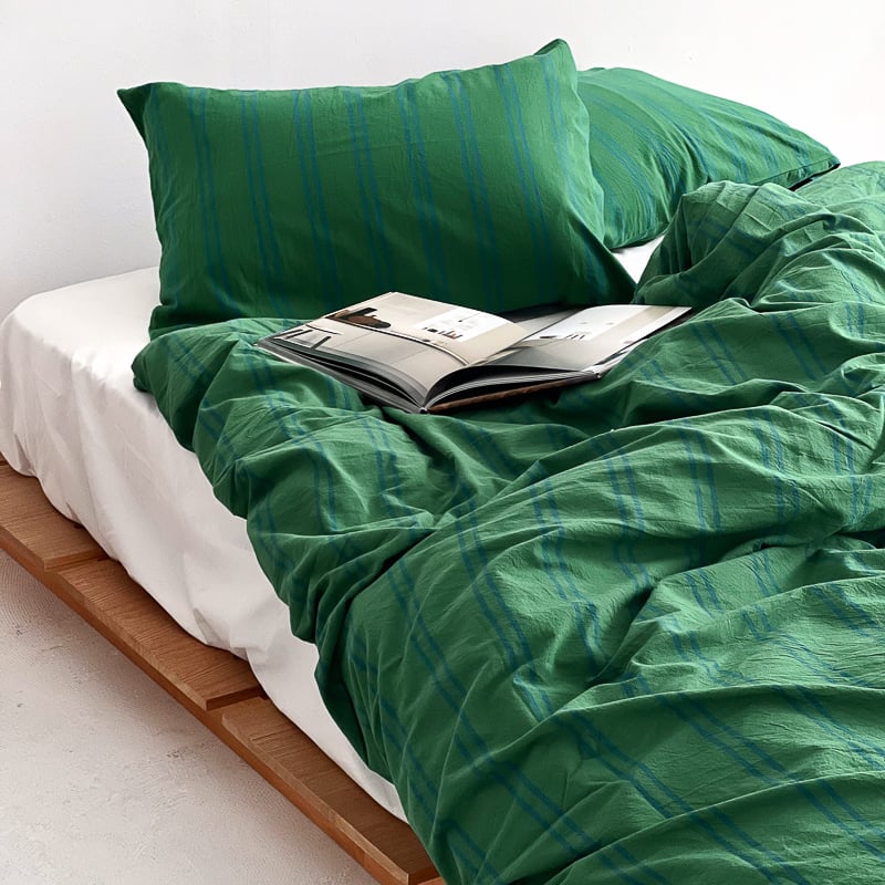 pillowcase-03004 グリーン ダブルストライプ 枕カバー 2枚セット | ART