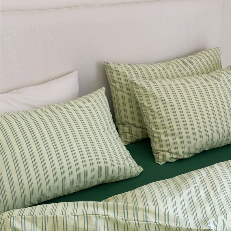 pillowcase-03008 cream×green クラスターストライプ 枕カバー 2