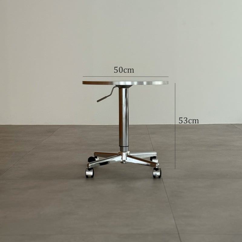 table-03197 昇降式 キャスター付き ラウンドテーブル ホワイト×木口