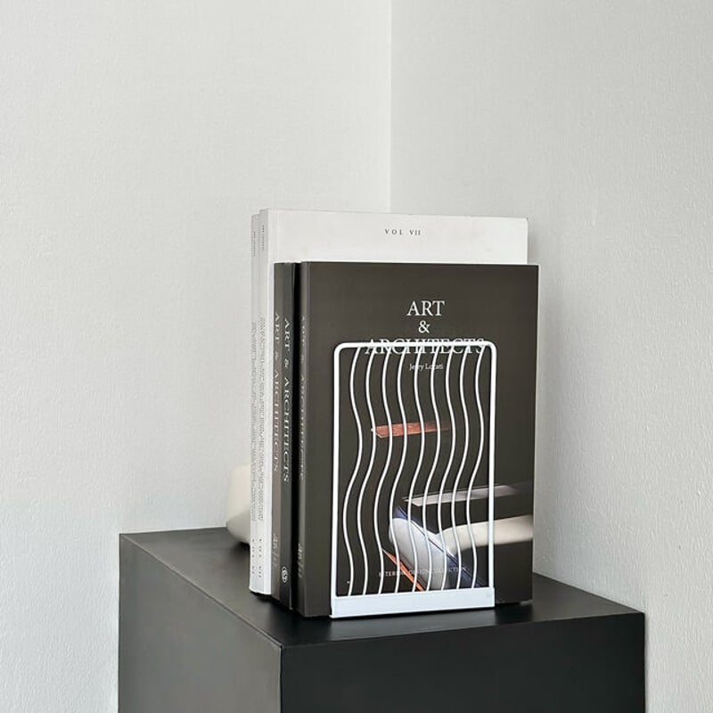 bookend-03018 wave line アイアン ブックスタンド 2個セット | AR