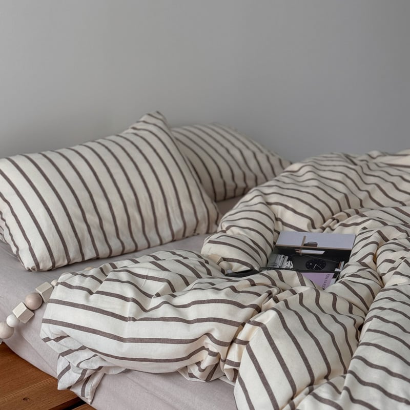beddingsets-03091 Ecru × Mocha ストライプ 布団カバーセット |