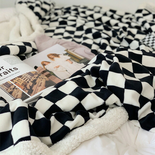 blanket-03040 チェッカーフラッグ ボア ブランケット 210cm×240cm 毛