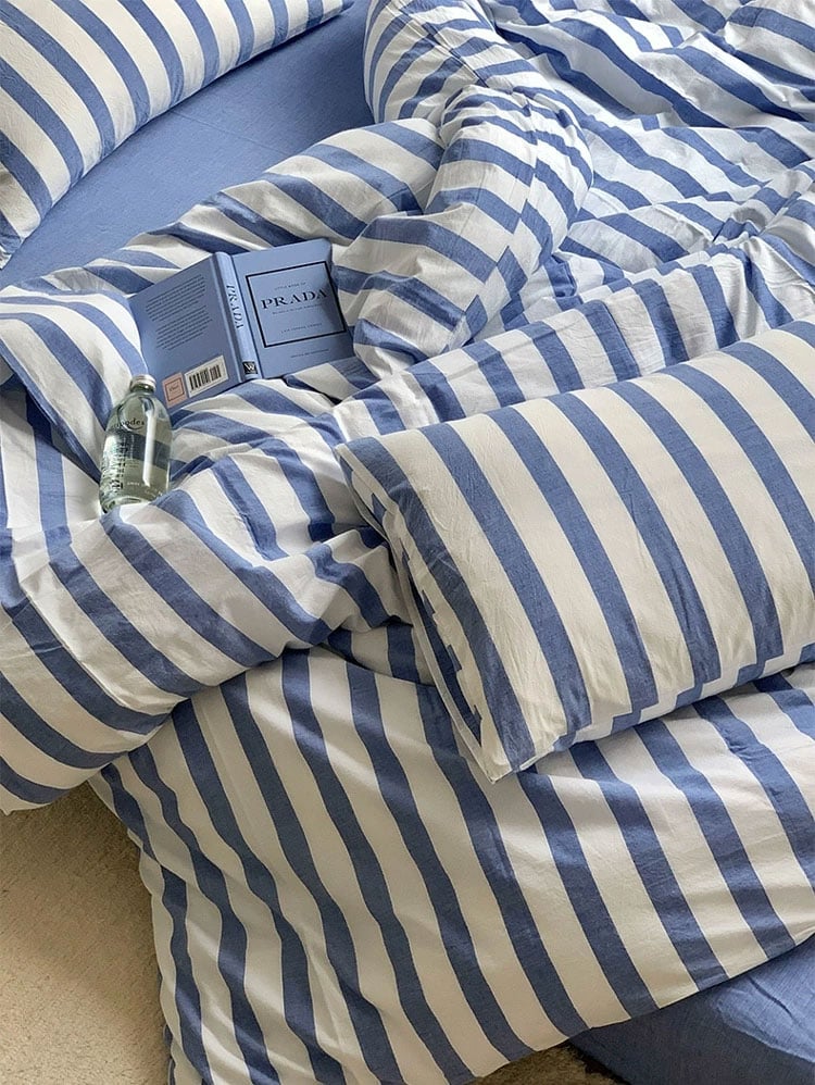 beddingsets-03018 white×blue ロンドンストライプ 布団カバーセット