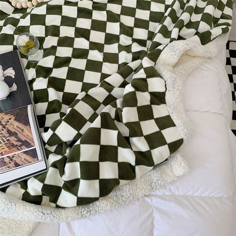 blanket-03040　チェッカーフラッグ ボア ブランケット 210cm×240cm 毛布