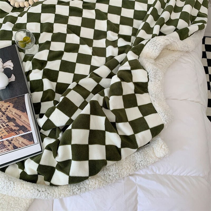 blanket-03040 チェッカーフラッグ ボア ブランケット 210cm×240cm 毛