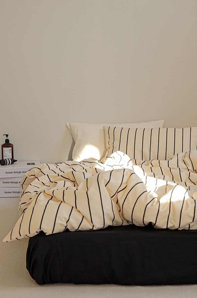 一部予約商品】 beddingsets-03001 cream×black ペンシルストライ