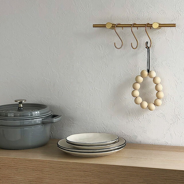 potstand-03200 ウッドビーズ（白木）鍋敷き 本革ブラックレザー使用