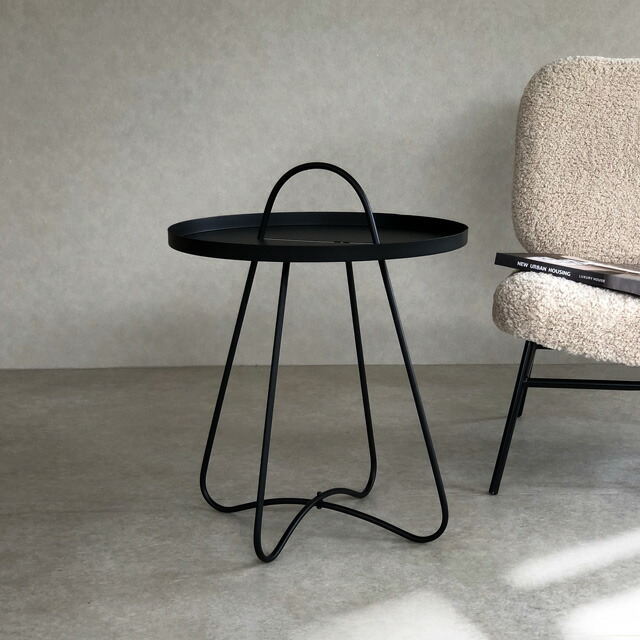 table-03028 ハンドル付き サイドテーブル アイアン ブラック