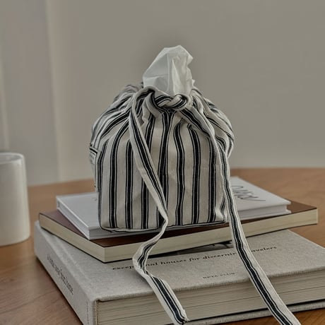 tissuebox-03059　stripe drawstring bag ティッシュケース