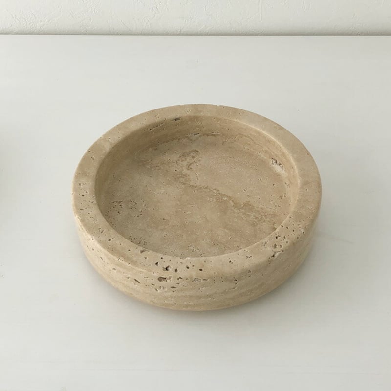 plate-03052 天然大理石 トラバーチン ラウンド プレート 直径20cm