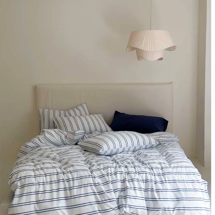 C.R 　ダブル　ダブル敷きカバー&シングル掛けカバー sheet-03006 white×blue ダブルストライプ 掛け布団カバー