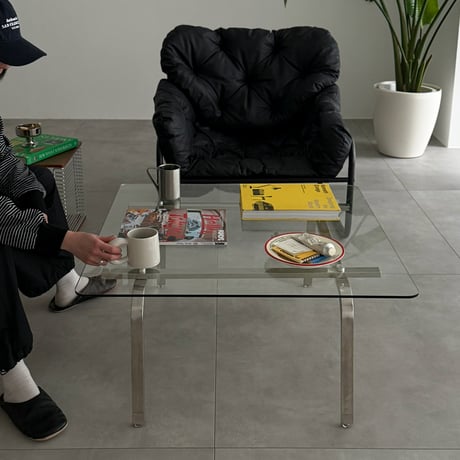 table-03225　ステンレスフレーム ガラステーブル 85cm