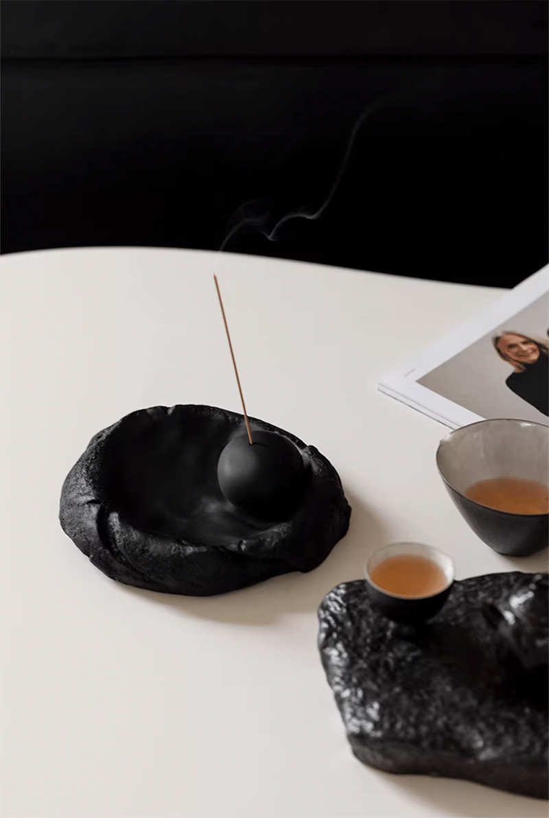 incenseholder-03086 ブラック カーヴストーン インセンスホルダー お