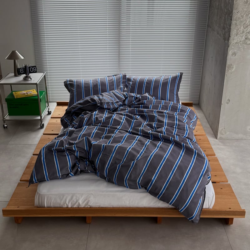 beddingsets-03120 gray×blue シックシンストライプ 布団カバーセット