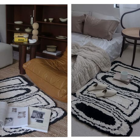 rug-03063　Geometric モノトーン ラグ 80cm×110cm