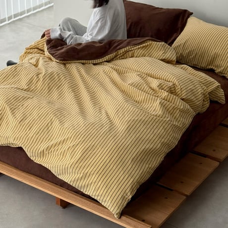 beddingsets-03133　yellow×brown あたたか ファイバー厚手 起毛 ペンシルストライプ 布団カバーセット