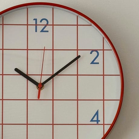 予約販売6月中旬～6月下旬頃発送予定　clock-03105　RED グリッドパターン ラウンド ウォールクロック 掛け時計