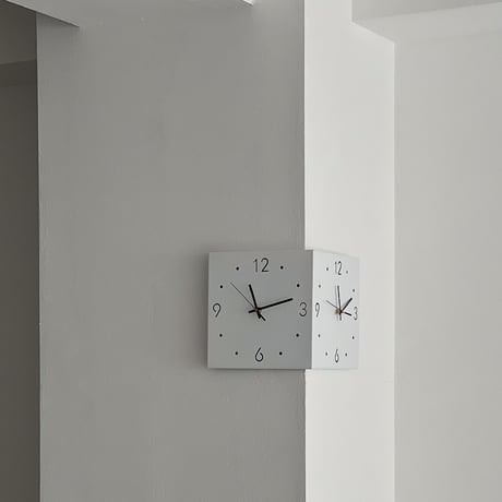 clock-03072　ホワイト コーナー 両面時計 静音