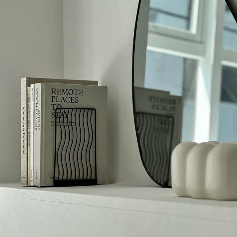 bookend-03018 wave line アイアン ブックスタンド 2個セット | AR
