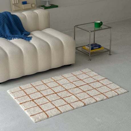 rug-03080　オレンジ グラフチェック ラグ 80×120cm