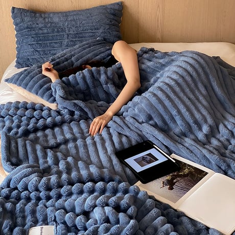 blanket-03041　Blanket ストライプ ラビットファーブランケット