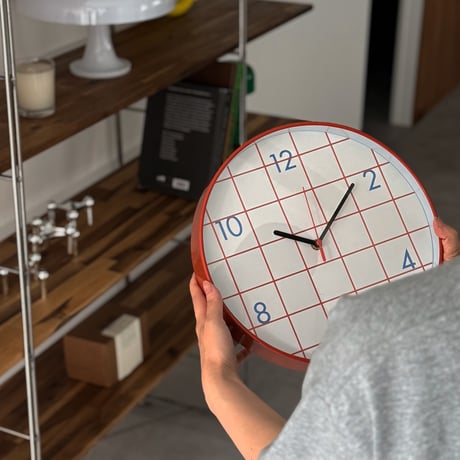 予約販売6月中旬～6月下旬頃発送予定　clock-03105　RED グリッドパターン ラウンド ウォールクロック 掛け時計