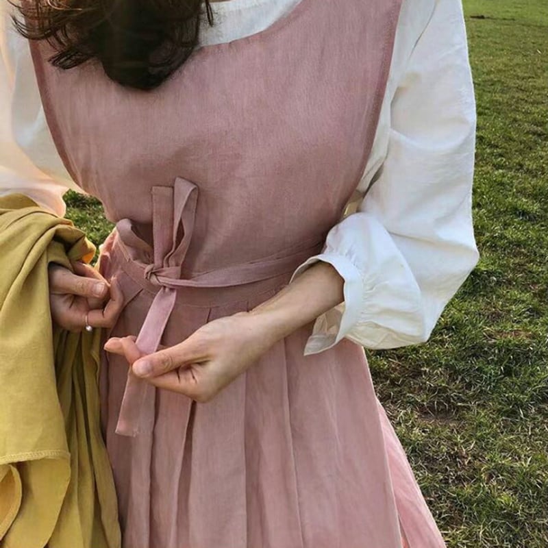 apron-03029 コットン エプロンワンピース 全5色 スリット サイズ調節