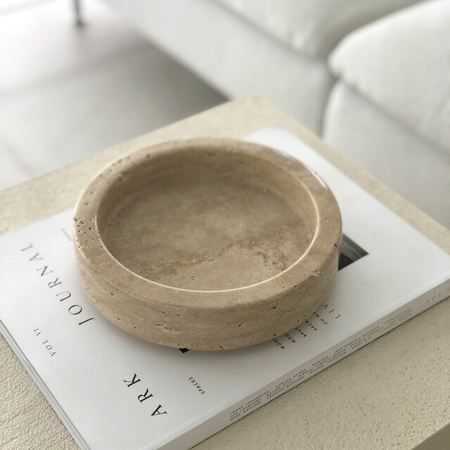 plate-03052 天然大理石 トラバーチン ラウンド プレート 直径20cm