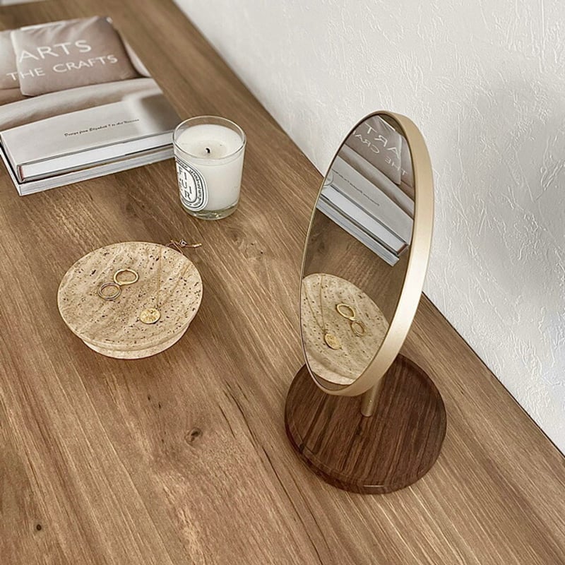 mirror-03061 ウォールナット 卓上ミラー マットゴールド | ART