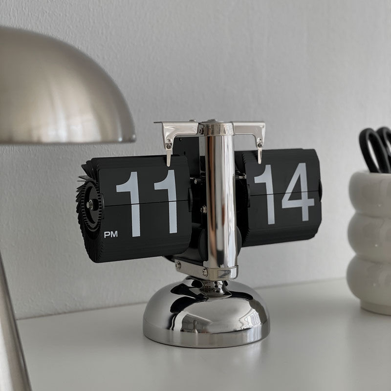 一部予約商品】 clock-03042 ステンレス フリップクロック 置き時計
