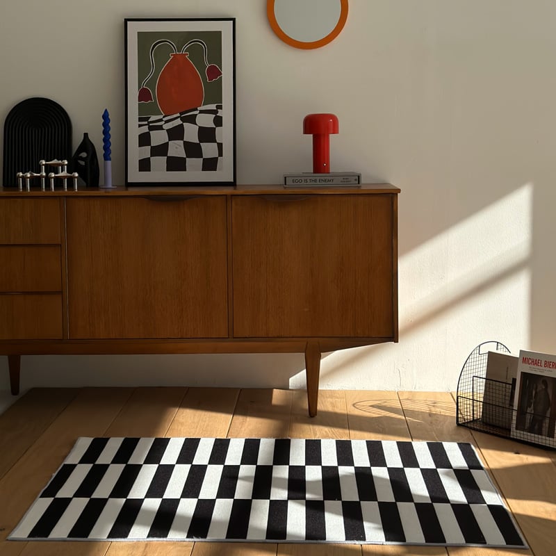 rug-03068 ホワイト＆ブラック ストライプラグ 80×120cm 100×160cm