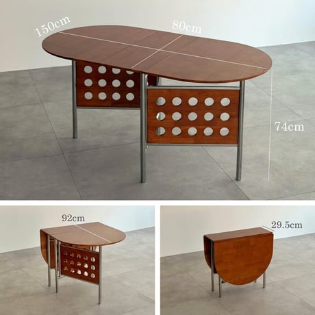 table-03213　受注販売　折り畳み オーバル天板 ホールレッグ ダイニングテーブル ブラウン