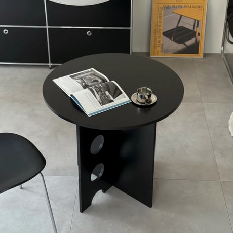 table-03190　ブラック ホールレッグ ラウンドテーブル 80cm