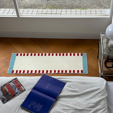 rug-03099　rred×blue ロングラグ 40×120cm