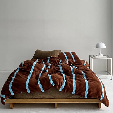 beddingsets-03060　brown×blue あたたか ファイバー厚手 起毛 ストライプ 布団カバーセット