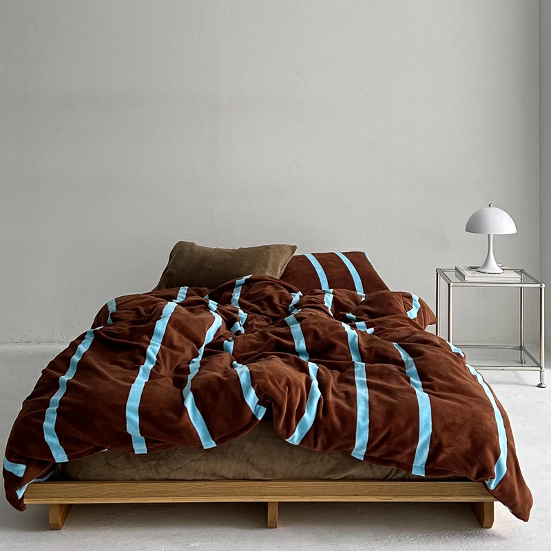 beddingsets-03060 brown×blue あたたか ファイバー厚手 起毛 スト