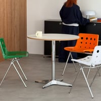 table-03181　昇降式 ラウンドテーブル ホワイト 直径80cm