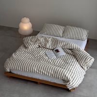 予約販売8月下旬～9月上旬頃発送予定　beddingsets-03091　Ecru × Mocha ストライプ 布団カバーセット