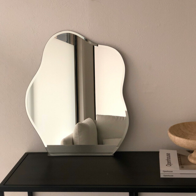 mirror-03059 フレームレス ニュアンスミラー 壁掛け 置き型 46cm×55cm