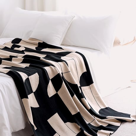 blanket-03053　geometric pattern ニットブランケット 130×180