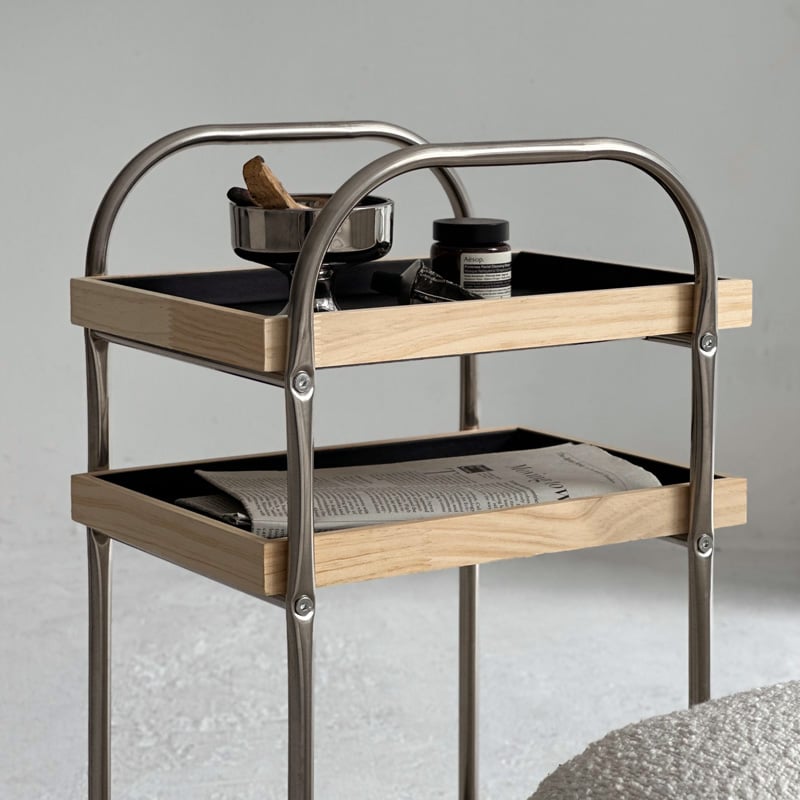 wagon-03021 ウッド×ヴィーガンレザートレイ付き ステンレス wagon-03021 ウッド×ヴィーガンレザートレイ付き ステンレス