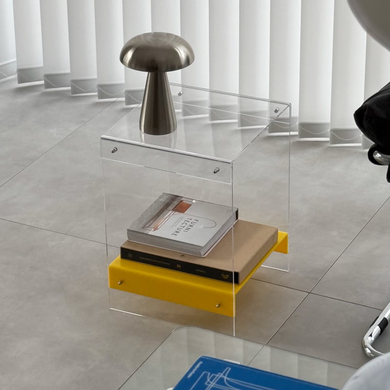 table-03180 アクリル イエロー×クリア 2段 サイドテーブル | ART OF B