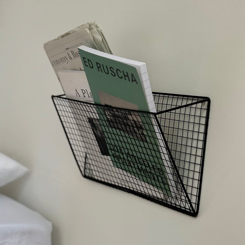 shelf-03044 アイアン メッシュ ウォールマガジンラック ブラック