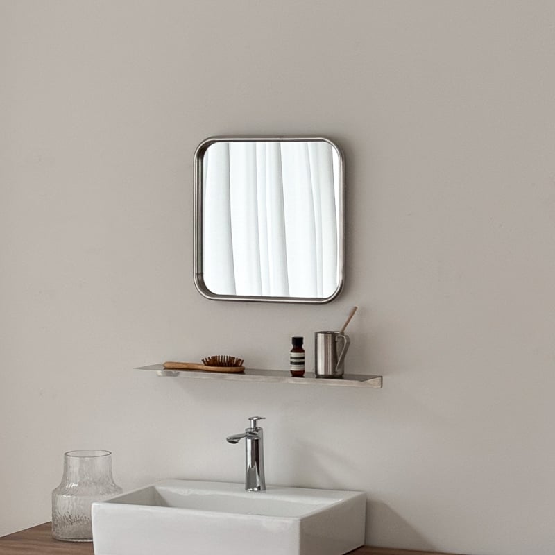 mirror-03160 スクエア ステンレスフレーム 壁掛けミラー 40cm | ART O