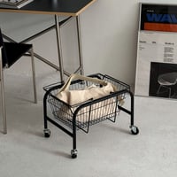 wagon-03022　ブラック キャスターワゴン ハンドル付きバスケット
