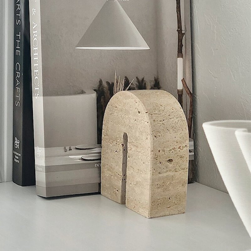 ブックエンド2個セット　大理石　トラバーチン　インテリア bookend-03011 天然大理石 トラバーチン ブックエンド 1点売り