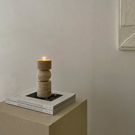 candle-03068　天然大理石 トラバーチン キャンドルホルダー