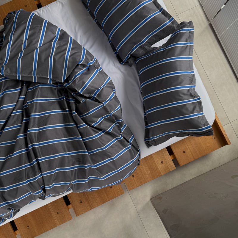 beddingsets-03120 gray×blue シックシンストライプ 布団カバーセット