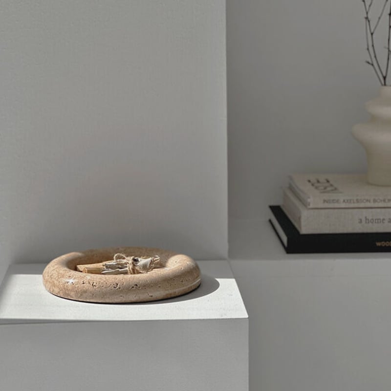 plate-03089 天然大理石 トラバーチン チャビー プレート トレイ