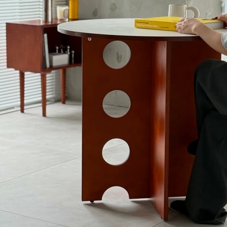 table-03191　ブラウン ホールレッグ ラウンドテーブル 80cm